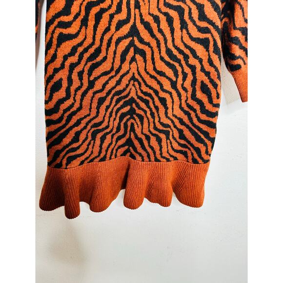 ULLA JOHNSON Red Black Zebra Printed 100% Merino Wool Puff Sleeves Joni Dress M - Picture 13 of 16